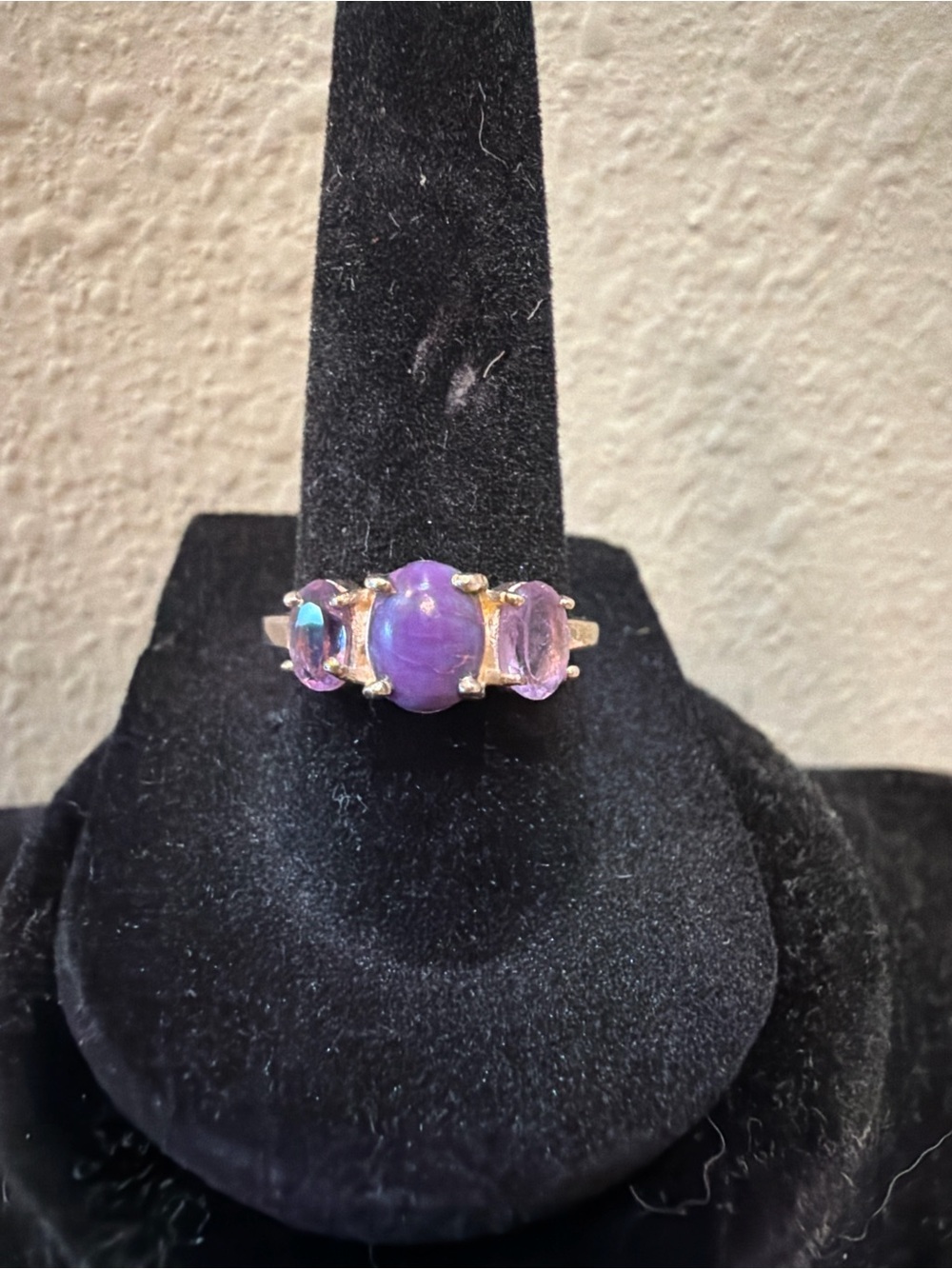 Sterling Silver 925 Mohave purple Turquoise & Amethyst Three Stone Ring Size 7